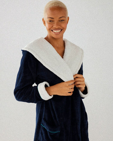 Navy Fluffy Dressing Gown